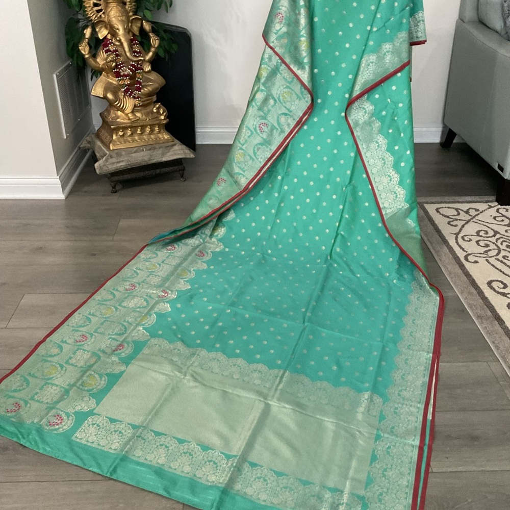 Elegant Green Wedding Dress woman saree sari Indian Pakistani clothings